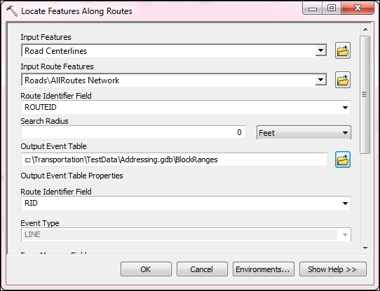 Locate Features Along Routes geoprocessing tool