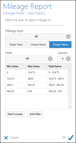 Adding the range values using the IRI field