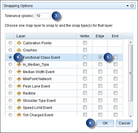 The Snapping Options dialog box