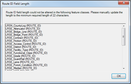 Could not update the route ID lengths