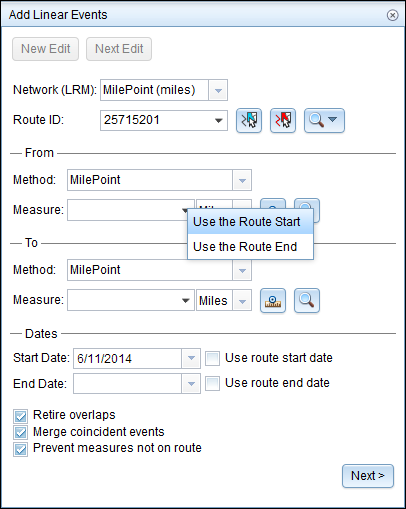 Get the From Measure value of the event from the Route Start value