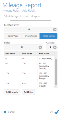 Mileage Report support for range value fields
