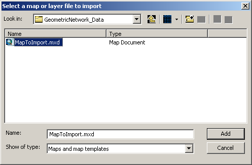 Select a map or layer file to import dialog box