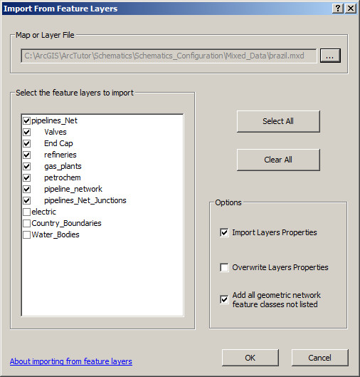 Import From Feature Layers dialog box after selecting the Brail MXD file