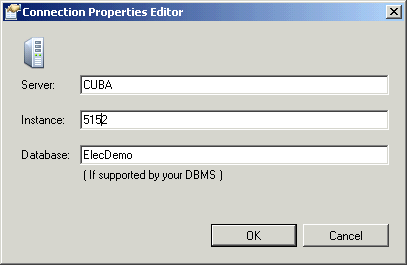 Edit Connection Properties Editor dialog box, final content in the sample