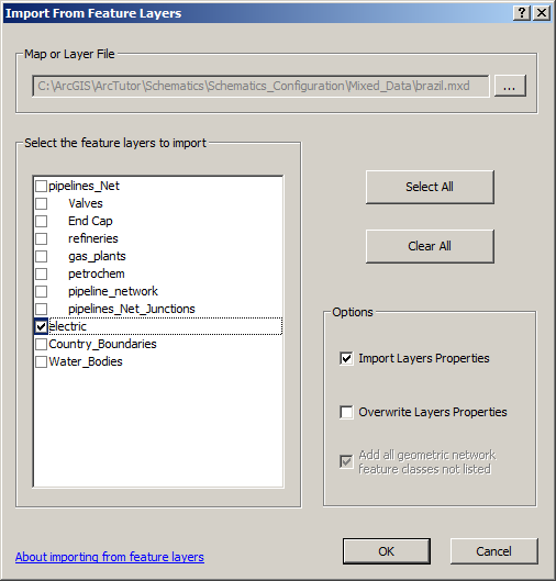 Import From Feature Layers dialog box