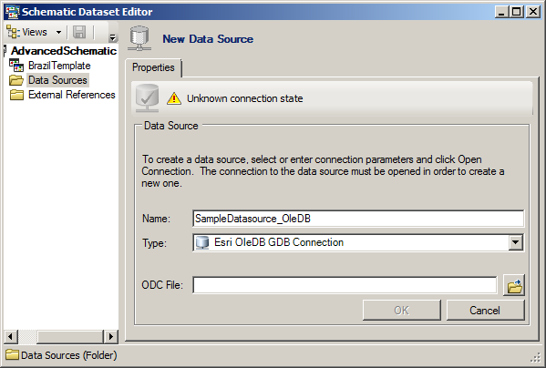 Properties tab for an ESRI OleDB GDB Connection data source - initial content