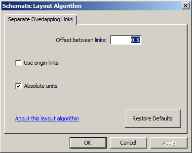 Schematic Layout Algorithm dialog box with Separate Overlapping Links properties tab