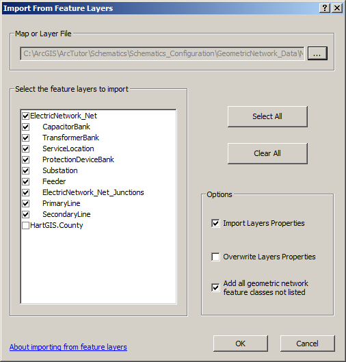 Import From Feature Layers dialog box after a map document is specified