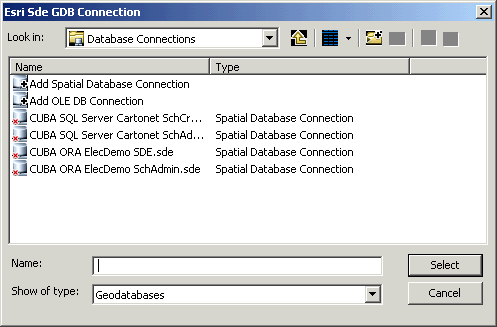 Esri Sde GDB Connection dialog box