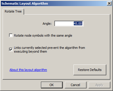 Schematic Layout Algorithm dialog box with Rotate Tree properties tab