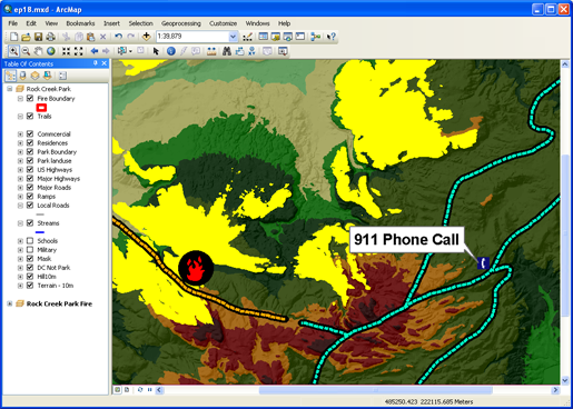 Viewshed analysis of fire location