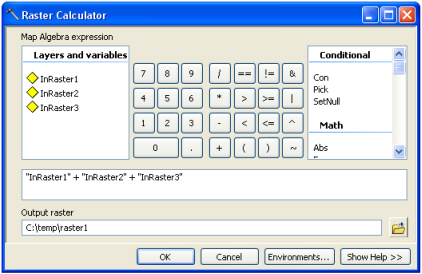 Raster Calculator user interface
