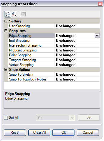 Snapping Item Editor dialog box