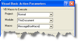 The Visual Basic Action Parameters dialog box