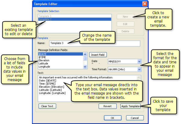 The Template Editor dialog box