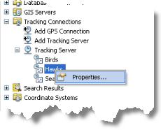 Right-click a tracking service and click Properties