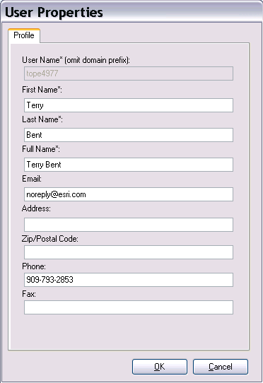 User Properties dialog box