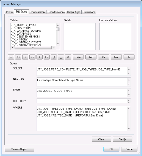 Report token SQL preview