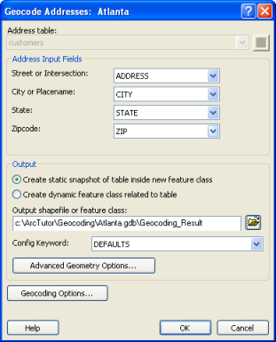 Geocode Addresses dialog box