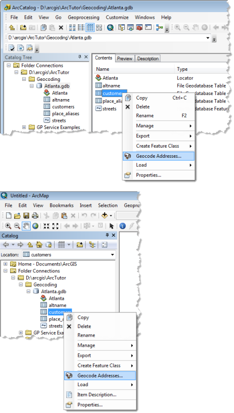 Working with Geocoding in ArcCatalog or Catalog window in ArcMap