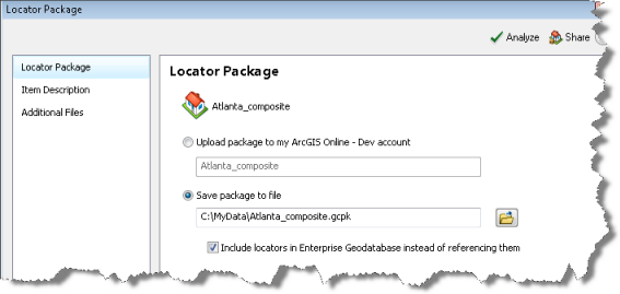 Locator Package dialog box
