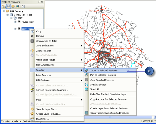 Showing the Zoom To Selected Features command