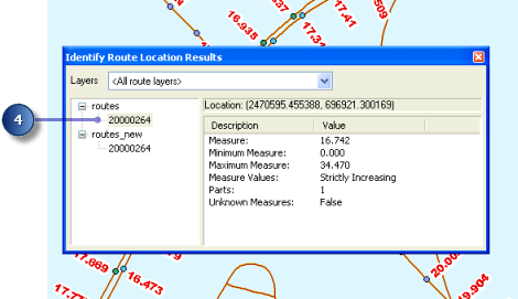 Identify route location results window.