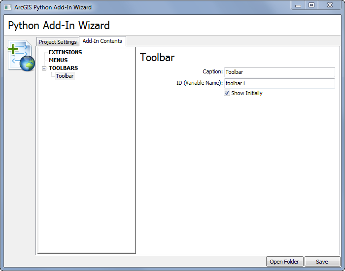 Illustration of creating a toolbar with the add-in wizard