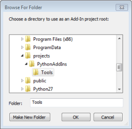 Browse to folder for a new add-in project