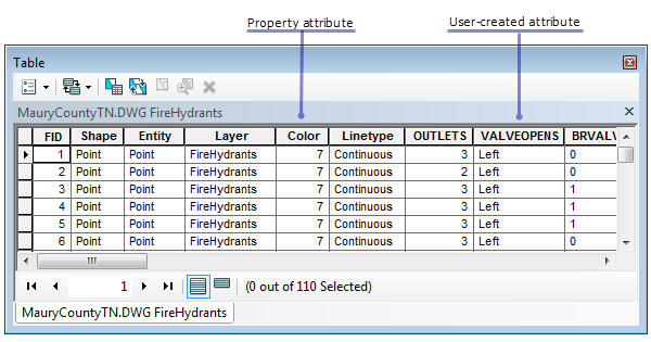 CAD feature class attribute table