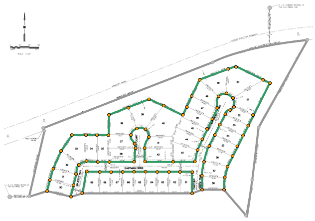 Creating the road right of way boundaries and back lot lines