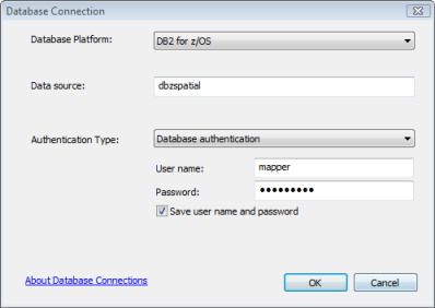 Example connection to DB2 for z/OS using cataloged database name