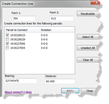 Create Connection Line dialog box