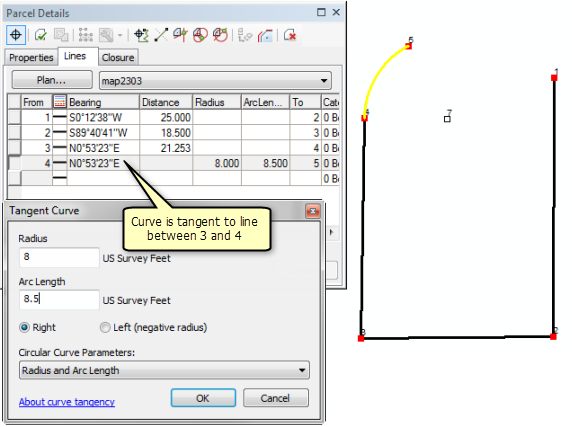Working with the Tangent Curve COGO tool