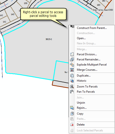 Parcel context menu