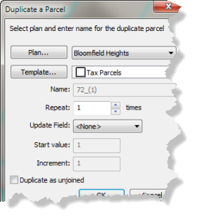 Duplicate a Parcel dialog box