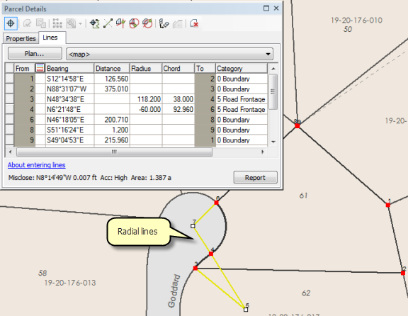 Radial lines are displayed when parcels are opened