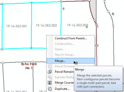 Merging parcels