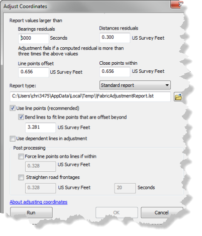 Adjust Coordinates dialog box