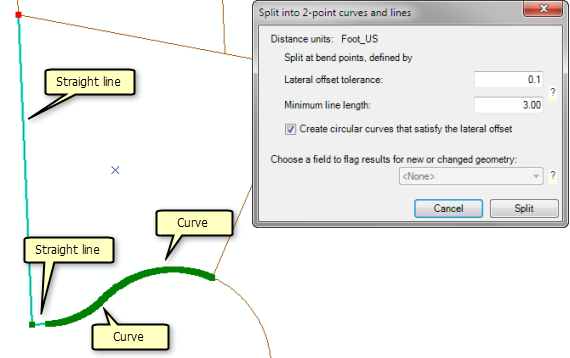 A polyline containing multiple curves and straight line segments