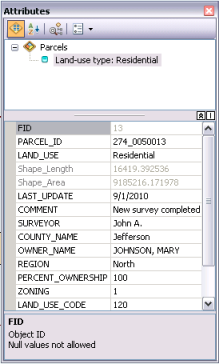 Attributes window showing original fields list