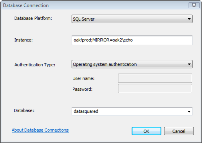 Database mirror connection with named SQL Server instances