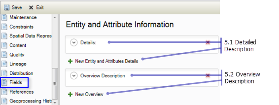 Resource Fields page: Entity and Attribute Information