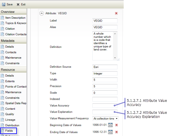 Resource Fields page: Attribute Value Accuracy Information