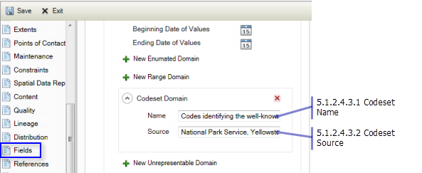 Resource Fields page: Codeset Domain