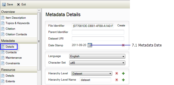 Metadata Details page: Metadata Date