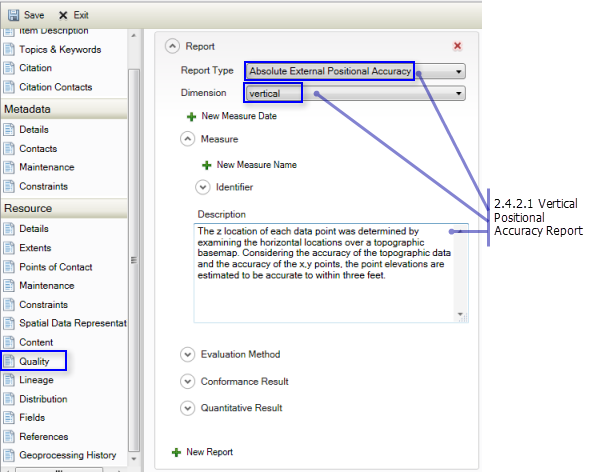 Resource Quality page: Vertical Positional Accuracy Report