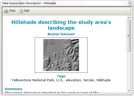 You can view a description of the data source behind a layer or table in a map using the The Data Source Item Description dialog box.