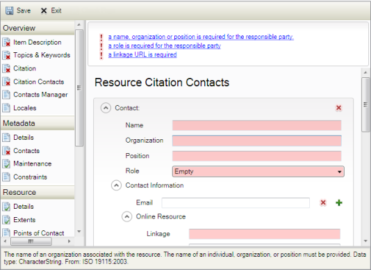 Metadata validation errors are listed at the top of a page